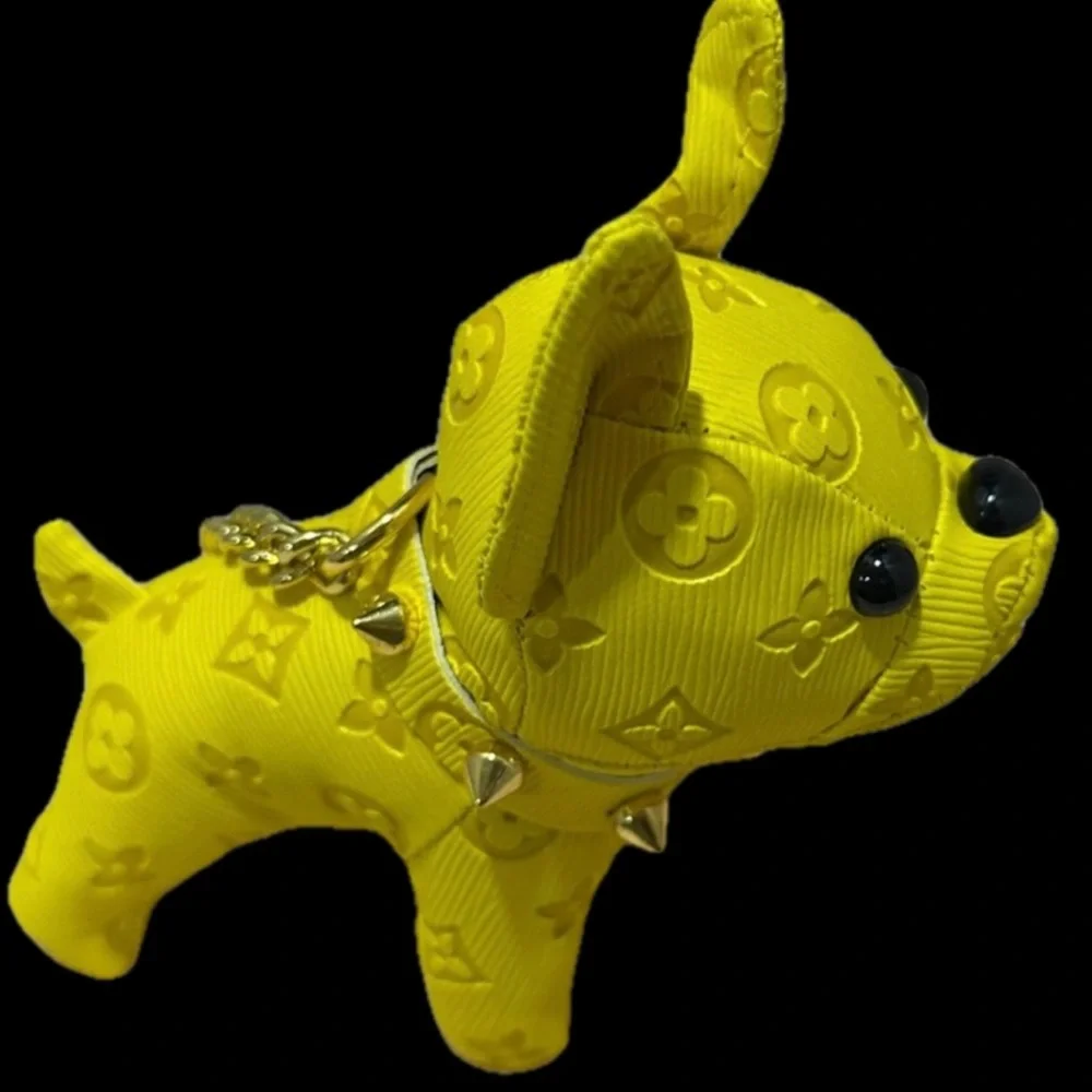 Yellow BullDog Bag Charm or Keychain with Studs, NEW, The Big Dog